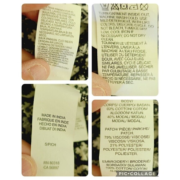 Lucky Brand Velvet Tunic Women Small Embroidered Boho Black NWT Bell Sleeves NWT - Picture 9 of 12